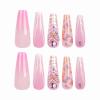 imageBABALAL Square Presson Nails  Long 3D Flower Rhinestone Acrylic 24Pcs Squoval Stickons  White Glue Manicure False Nails for Women GirlsFNP01pink