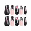 imageBABALAL Square Presson Nails  Long 3D Flower Rhinestone Acrylic 24Pcs Squoval Stickons  White Glue Manicure False Nails for Women GirlsFNP03black