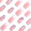 imageBABALAL Square Presson Nails  Long 3D Flower Rhinestone Acrylic 24Pcs Squoval Stickons  White Glue Manicure False Nails for Women GirlsFNP12shiny