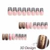 imageBABALAL Square Presson Nails  Long 3D Flower Rhinestone Acrylic 24Pcs Squoval Stickons  White Glue Manicure False Nails for Women GirlsFNP21brown