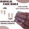 imageBABALAL Square Presson Nails  Long 3D Flower Rhinestone Acrylic 24Pcs Squoval Stickons  White Glue Manicure False Nails for Women GirlsFNP23bling