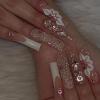 imageBABALAL Square Presson Nails  Long 3D Flower Rhinestone Acrylic 24Pcs Squoval Stickons  White Glue Manicure False Nails for Women GirlsFNP23bling