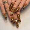 imageBABALAL Square Presson Nails  Long 3D Flower Rhinestone Acrylic 24Pcs Squoval Stickons  White Glue Manicure False Nails for Women GirlsFNP36brown