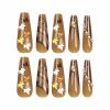 imageBABALAL Square Presson Nails  Long 3D Flower Rhinestone Acrylic 24Pcs Squoval Stickons  White Glue Manicure False Nails for Women GirlsFNP36brown