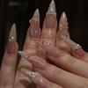 imageBABALAL Press on Nails Almond Medium Fake Nails Orange Pink Glue on Nails 3D Texture Ripple Flower Handmade Acrylic Nails French Tip False Nails 24Pcs Stiletto Manicure Coquette Stick on NailsANP01