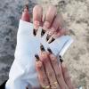 imageBABALAL Press on Nails Short Square Fake Nails Hot Pink Glue on Nails Flower Acrylic Nails Summer Spring False Nails 24Pcs Squoval Manicure Stick on Nails Coquette Artificial Nails for Women and GirlsFNG123brown