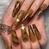 imageBABALAL Square Presson Nails  Long 3D Flower Rhinestone Acrylic 24Pcs Squoval Stickons  White Glue Manicure False Nails for Women GirlsFNP36brown