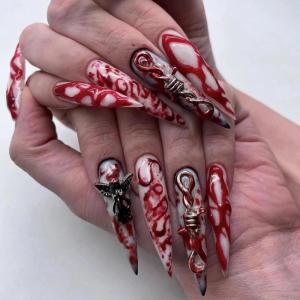 imageBABALAL Brown Fall Press on Nails Stiletto Fake Nails Long Glue on Nails Y2k Sliver Flame Goth Design Acrylic Nails 3D DIY Manicure False NailsANI01Angel