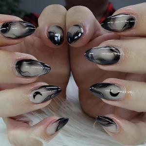 imageBABALAL Brown Fall Press on Nails Stiletto Fake Nails Long Glue on Nails Y2k Sliver Flame Goth Design Acrylic Nails 3D DIY Manicure False NailsANI12