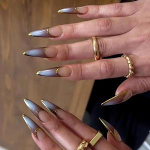 imageBABALAL Brown Fall Press on Nails Stiletto Fake Nails Long Glue on Nails Y2k Sliver Flame Goth Design Acrylic Nails 3D DIY Manicure False NailsANI13