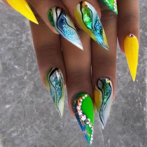 imageBABALAL Brown Fall Press on Nails Stiletto Fake Nails Long Glue on Nails Y2k Sliver Flame Goth Design Acrylic Nails 3D DIY Manicure False NailsANI22