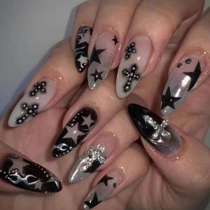 imageBABALAL Press on Nails Almond Medium Fake Nails Orange Pink Glue on Nails 3D Texture Ripple Flower Handmade Acrylic Nails French Tip False Nails 24Pcs Stiletto Manicure Coquette Stick on NailsANP11