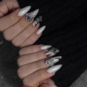 imageBABALAL Press on Nails Almond Medium Fake Nails Orange Pink Glue on Nails 3D Texture Ripple Flower Handmade Acrylic Nails French Tip False Nails 24Pcs Stiletto Manicure Coquette Stick on NailsANP13