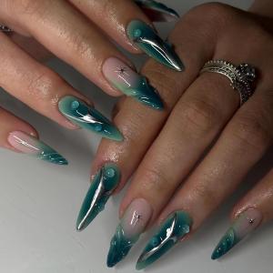 imageBABALAL Press on Nails Almond Medium Fake Nails Orange Pink Glue on Nails 3D Texture Ripple Flower Handmade Acrylic Nails French Tip False Nails 24Pcs Stiletto Manicure Coquette Stick on NailsANP19