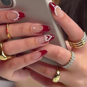 imageBABALAL Press on Nails Almond Medium Fake Nails Orange Pink Glue on Nails 3D Texture Ripple Flower Handmade Acrylic Nails French Tip False Nails 24Pcs Stiletto Manicure Coquette Stick on NailsANP20
