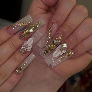imageBABALAL Square Press on Nails Long Fake Nails Brown French Tip Glue ons Nails with Wild Cheetah Design Acrylic Nails Fall Cherry False Nails 24Pcs Squoval NailsANF02luxury