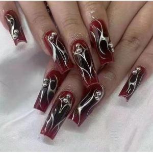 imageBABALAL Square Press on Nails Long Fake Nails Brown French Tip Glue ons Nails with Wild Cheetah Design Acrylic Nails Fall Cherry False Nails 24Pcs Squoval NailsANF12goth