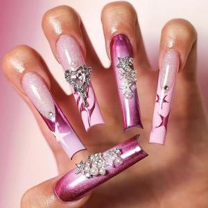 imageBABALAL Square Press on Nails Long Fake Nails Brown French Tip Glue ons Nails with Wild Cheetah Design Acrylic Nails Fall Cherry False Nails 24Pcs Squoval NailsANF11chrome