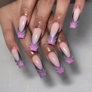 imageBABALAL Square Press on Nails Long Fake Nails Brown French Tip Glue ons Nails with Wild Cheetah Design Acrylic Nails Fall Cherry False Nails 24Pcs Squoval NailsANF03