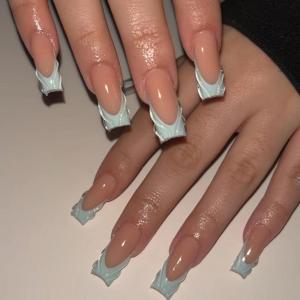 imageBABALAL Square Press on Nails Long Fake Nails Brown French Tip Glue ons Nails with Wild Cheetah Design Acrylic Nails Fall Cherry False Nails 24Pcs Squoval NailsANF18