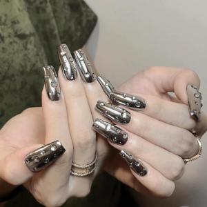 imageBABALAL Square Press on Nails Long Fake Nails Brown French Tip Glue ons Nails with Wild Cheetah Design Acrylic Nails Fall Cherry False Nails 24Pcs Squoval NailsANF04