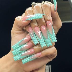 imageBABALAL Square Press on Nails Long Fake Nails Brown French Tip Glue ons Nails with Wild Cheetah Design Acrylic Nails Fall Cherry False Nails 24Pcs Squoval NailsANF16