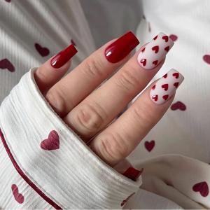imageBABALAL Square Presson Nails  Long 3D Flower Rhinestone Acrylic 24Pcs Squoval Stickons  White Glue Manicure False Nails for Women GirlsFNP24heart