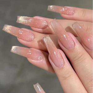 imageBABALAL Square Presson Nails  Long 3D Flower Rhinestone Acrylic 24Pcs Squoval Stickons  White Glue Manicure False Nails for Women GirlsFNP26chrome