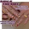 imageBABALAL Almond Press on Nails Medium Blue Green Fake Nails Bow Glue on Nails Cute Cat Flower Design Acrylic Nails 24Pcs Stiletto Handmade Full Cover False NailsFNZ11brown