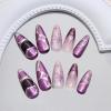 imageBABALAL Almond Press on Nails Medium Blue Green Fake Nails Bow Glue on Nails Cute Cat Flower Design Acrylic Nails 24Pcs Stiletto Handmade Full Cover False NailsFNZ20purple