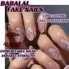 imageBABALAL Almond Press on Nails Medium Blue Green Fake Nails Bow Glue on Nails Cute Cat Flower Design Acrylic Nails 24Pcs Stiletto Handmade Full Cover False NailsFNZ29bling
