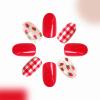 imageBABALAL Almond Press on Nails Medium Blue Green Fake Nails Bow Glue on Nails Cute Cat Flower Design Acrylic Nails 24Pcs Stiletto Handmade Full Cover False NailsFNZ05strawberry