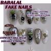 imageBABALAL Almond Press on Nails Medium Blue Green Fake Nails Bow Glue on Nails Cute Cat Flower Design Acrylic Nails 24Pcs Stiletto Handmade Full Cover False NailsSolid