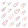 imageBABALAL Almond Press on Nails Medium Blue Green Fake Nails Bow Glue on Nails Cute Cat Flower Design Acrylic Nails 24Pcs Stiletto Handmade Full Cover False NailsFNZ18sliver