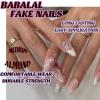 imageBABALAL Almond Press on Nails Medium Blue Green Fake Nails Bow Glue on Nails Cute Cat Flower Design Acrylic Nails 24Pcs Stiletto Handmade Full Cover False NailsFNZ18sliver