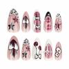imageBABALAL Almond Press on Nails Medium Blue Green Fake Nails Bow Glue on Nails Cute Cat Flower Design Acrylic Nails 24Pcs Stiletto Handmade Full Cover False NailsFNZ19y2k