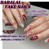 imageBABALAL Almond Press on Nails Medium Blue Green Fake Nails Bow Glue on Nails Cute Cat Flower Design Acrylic Nails 24Pcs Stiletto Handmade Full Cover False NailsFNZ02red