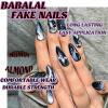 imageBABALAL Almond Press on Nails Medium Blue Green Fake Nails Bow Glue on Nails Cute Cat Flower Design Acrylic Nails 24Pcs Stiletto Handmade Full Cover False NailsFNZ20black