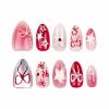 imageBABALAL Almond Press on Nails Medium Blue Green Fake Nails Bow Glue on Nails Cute Cat Flower Design Acrylic Nails 24Pcs Stiletto Handmade Full Cover False NailsFNZ02red