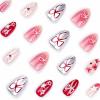 imageBABALAL Almond Press on Nails Medium Blue Green Fake Nails Bow Glue on Nails Cute Cat Flower Design Acrylic Nails 24Pcs Stiletto Handmade Full Cover False NailsFNZ02red