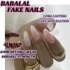 imageBABALAL Almond Press on Nails Medium Blue Green Fake Nails Bow Glue on Nails Cute Cat Flower Design Acrylic Nails 24Pcs Stiletto Handmade Full Cover False NailsFNZ21bling