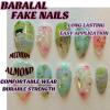 imageBABALAL Almond Press on Nails Medium Blue Green Fake Nails Bow Glue on Nails Cute Cat Flower Design Acrylic Nails 24Pcs Stiletto Handmade Full Cover False NailsFNZ19cute