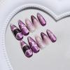 imageBABALAL Almond Press on Nails Medium Blue Green Fake Nails Bow Glue on Nails Cute Cat Flower Design Acrylic Nails 24Pcs Stiletto Handmade Full Cover False NailsFNZ20purple