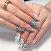 imageBABALAL Almond Press on Nails Medium Blue Green Fake Nails Bow Glue on Nails Cute Cat Flower Design Acrylic Nails 24Pcs Stiletto Handmade Full Cover False NailsFNZ19cute