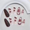 imageBABALAL Almond Press on Nails Medium Blue Green Fake Nails Bow Glue on Nails Cute Cat Flower Design Acrylic Nails 24Pcs Stiletto Handmade Full Cover False NailsFNZ11brown