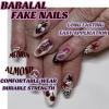 imageBABALAL Almond Press on Nails Medium Blue Green Fake Nails Bow Glue on Nails Cute Cat Flower Design Acrylic Nails 24Pcs Stiletto Handmade Full Cover False NailsFNZ19y2k