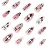 imageBABALAL Almond Press on Nails Medium Blue Green Fake Nails Bow Glue on Nails Cute Cat Flower Design Acrylic Nails 24Pcs Stiletto Handmade Full Cover False NailsFNZ19y2k