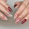 imageBABALAL Almond Press on Nails Medium Blue Green Fake Nails Bow Glue on Nails Cute Cat Flower Design Acrylic Nails 24Pcs Stiletto Handmade Full Cover False NailsFNZ02red