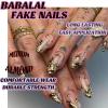 imageBABALAL Almond Press on Nails Medium Blue Green Fake Nails Bow Glue on Nails Cute Cat Flower Design Acrylic Nails 24Pcs Stiletto Handmade Full Cover False NailsFNZ14gold