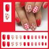 imageBABALAL Almond Press on Nails Medium Blue Green Fake Nails Bow Glue on Nails Cute Cat Flower Design Acrylic Nails 24Pcs Stiletto Handmade Full Cover False NailsFNZ05strawberry